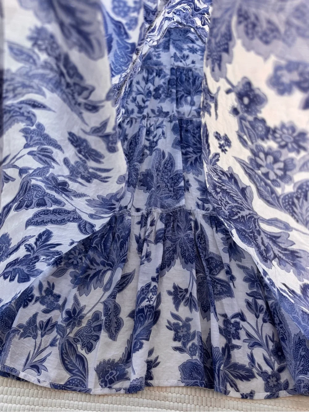 Choklate Paris Blue Floral Tiered Maxi Dress XL Silk Blend Cottagecore - Picture 4 of 12
